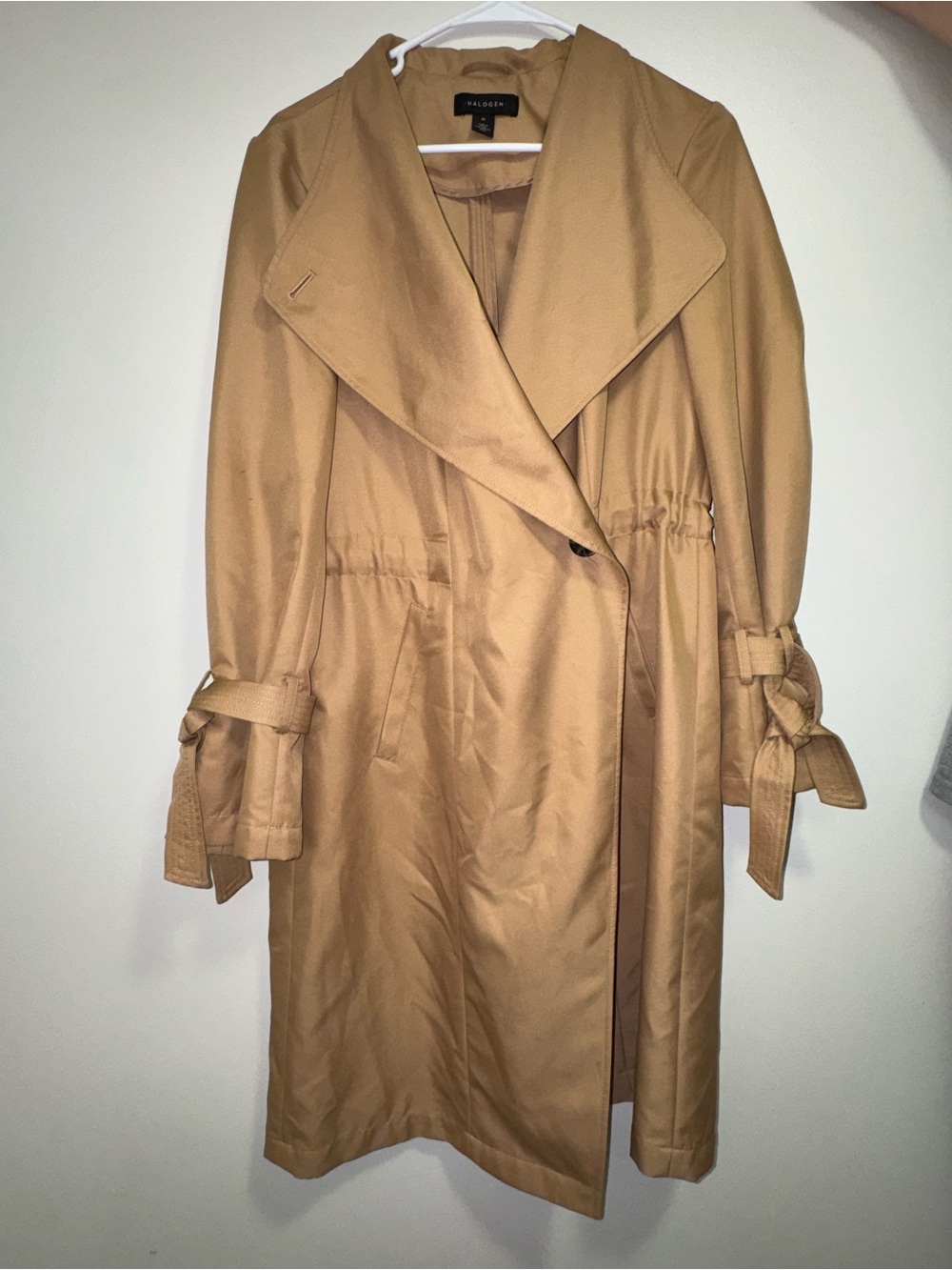 Halogen Tie Sleeve Trench Coat Beige Size Medium